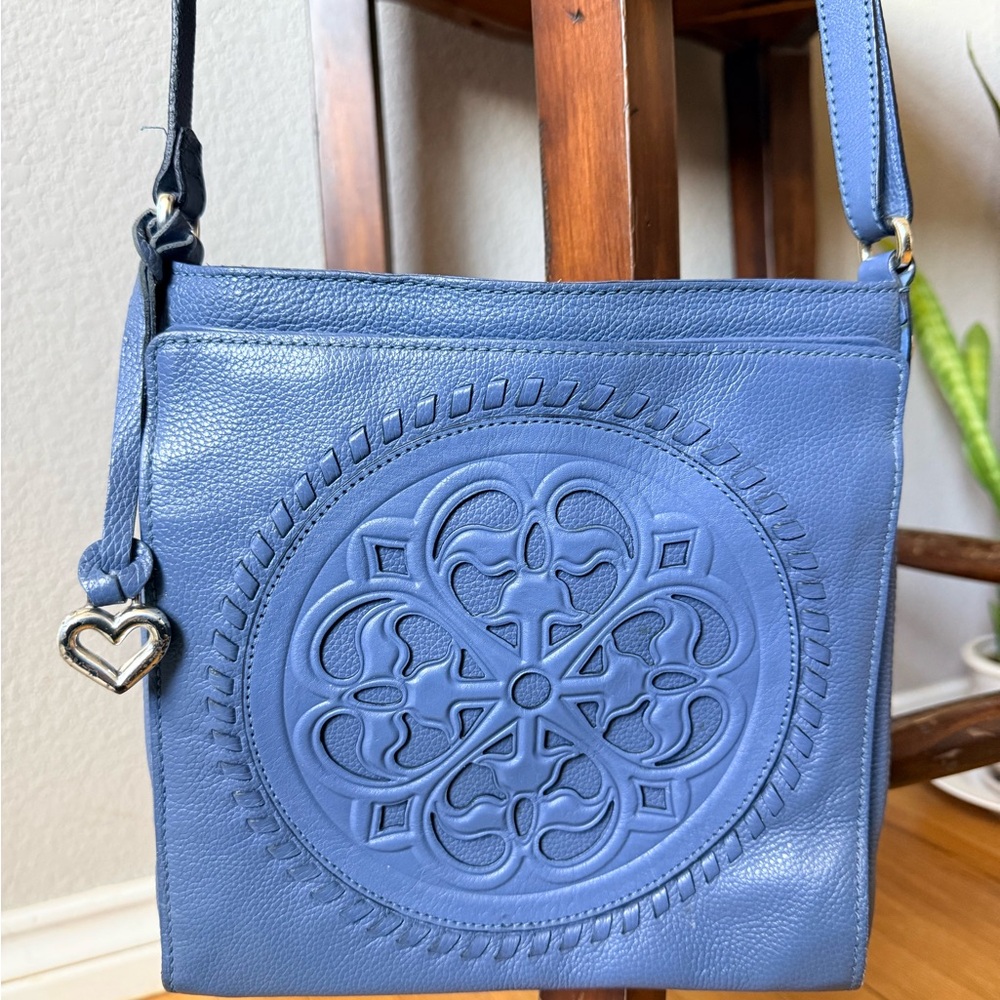 Blue Brighton Ferrara Leather Crossbody Bag with Embossed Medallion